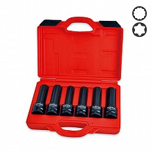Набор головок ударных длинных 3/4" E18, E20, E22, E24, 17мм, 19мм 6 ед.  TOPTUL JGAI0602